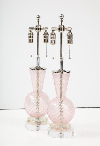  Barovier Toso Pair of Pink Barovier Murano Glass Lamps 