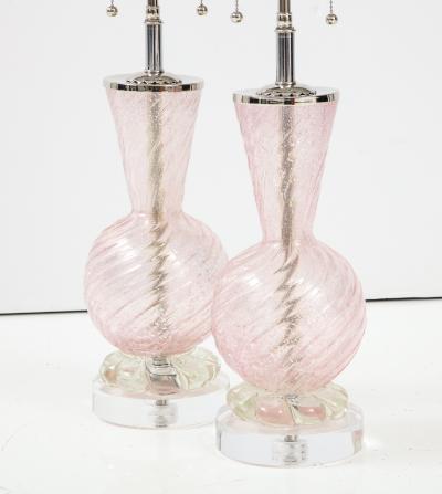 Barovier Toso Pair of Pink Barovier Murano Glass Lamps 