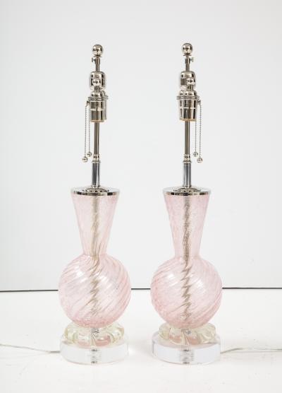  Barovier Toso Pair of Pink Barovier Murano Glass Lamps 