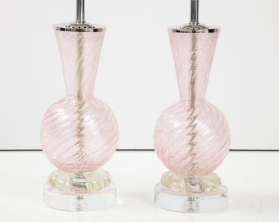  Barovier Toso Pair of Pink Barovier Murano Glass Lamps 