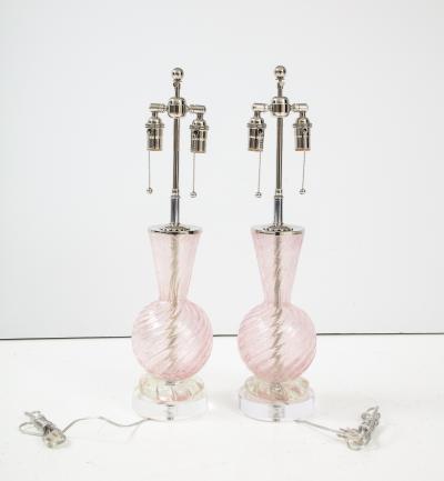  Barovier Toso Pair of Pink Barovier Murano Glass Lamps 