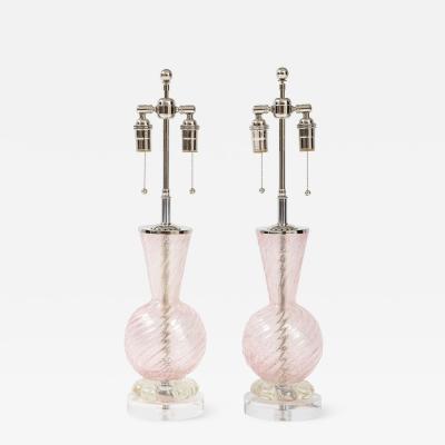  Barovier Toso Pair of Pink Barovier Murano Glass Lamps 