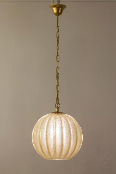 Barovier Toso Pair of Rare Murano Glass and Brass Pendants by Barovier Toso 1970