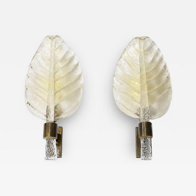  Barovier Toso Pair of Vintage Italian Barovier Toso Leaf Form Murano Glass Wall Light Sconces