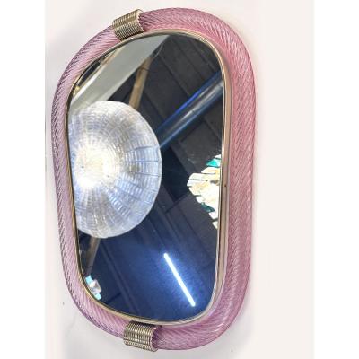  Barovier Toso Pink Murano Glass Wall Mirror With Torciglione Torchon in Barovier Style