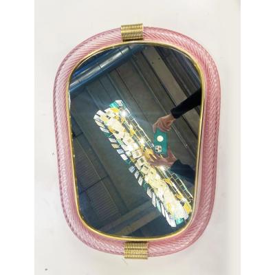  Barovier Toso Pink Murano Glass Wall Mirror With Torciglione Torchon in Barovier Style
