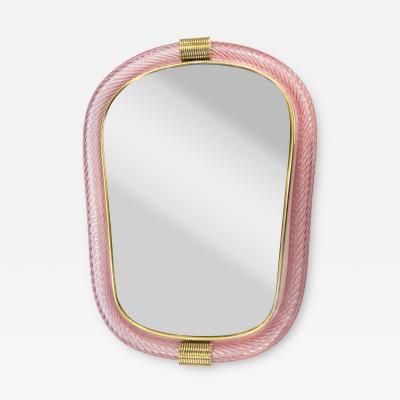  Barovier Toso Pink Murano Glass Wall Mirror With Torciglione Torchon in Barovier Style