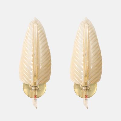  Barovier Toso Rare Large Pair of Leaf Glass Sconces with Gold Leaf Inclusions by Barovier