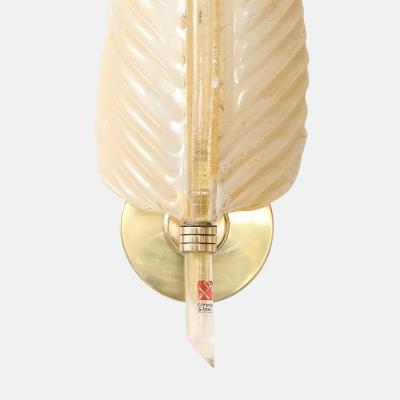  Barovier Toso Rare Large Pair of Leaf Glass Sconces with Gold Leaf Inclusions by Barovier