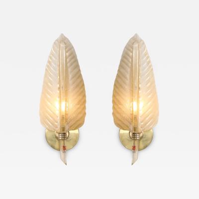  Barovier Toso Rare Large Pair of Leaf Glass Sconces with Gold Leaf Inclusions by Barovier