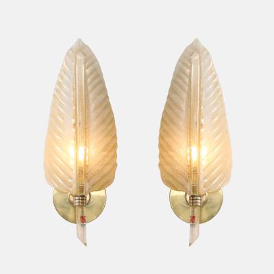  Barovier Toso Rare Large Pair of Leaf Glass Sconces with Gold Leaf Inclusions by Barovier