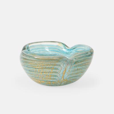  Barovier Toso Turquoise Glass Bowl in Graffito Lattimo with Gold Inclusions by Barovier Toso