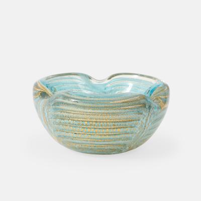  Barovier Toso Turquoise Glass Bowl in Graffito Lattimo with Gold Inclusions by Barovier Toso