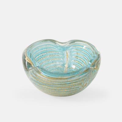  Barovier Toso Turquoise Glass Bowl in Graffito Lattimo with Gold Inclusions by Barovier Toso
