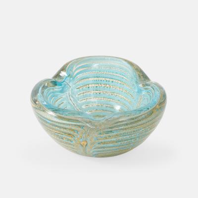  Barovier Toso Turquoise Glass Bowl in Graffito Lattimo with Gold Inclusions by Barovier Toso