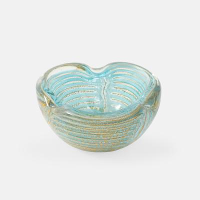  Barovier Toso Turquoise Glass Bowl in Graffito Lattimo with Gold Inclusions by Barovier Toso