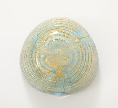  Barovier Toso Turquoise Glass Bowl in Graffito Lattimo with Gold Inclusions by Barovier Toso