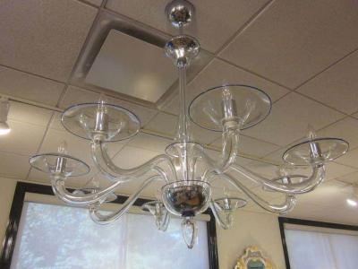 Barovier Toso Two Clear Italian Midcentury Style Hand Blown Murano Venetian Glass Chandelier