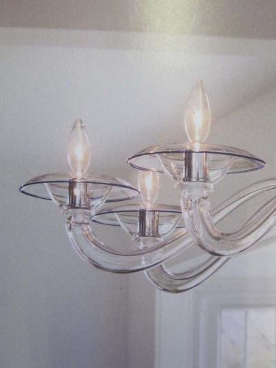 Barovier Toso Two Clear Italian Midcentury Style Hand Blown Murano Venetian Glass Chandelier