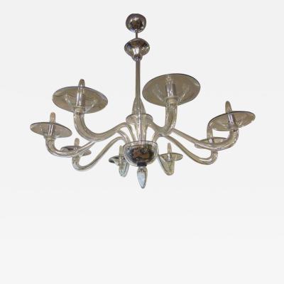 Barovier Toso Two Clear Italian Midcentury Style Hand Blown Murano Venetian Glass Chandelier