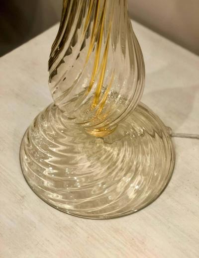  Barovier Toso Two Pairs Mid Century Modern Style Murano Venetian Clear Gold Glass Table Lamps