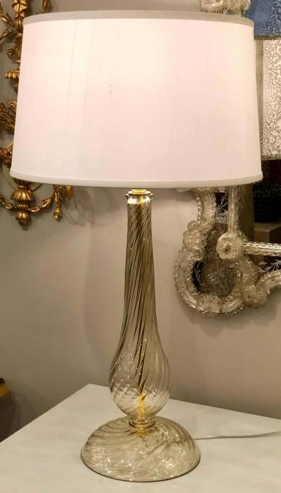  Barovier Toso Two Pairs Mid Century Modern Style Murano Venetian Clear Gold Glass Table Lamps