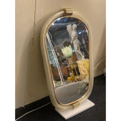  Barovier Toso Venetian Torciglione Torchon Murano Glass Wall Mirror in Barovier Style