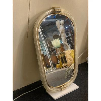  Barovier Toso Venetian Torciglione Torchon Murano Glass Wall Mirror in Barovier Style
