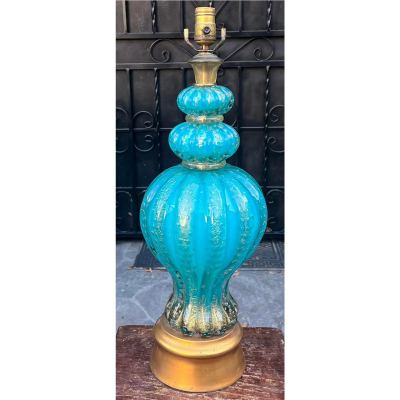  Barovier Toso Vintage 1950 s Murano Aqua Blue Italian Art Glass Lamp
