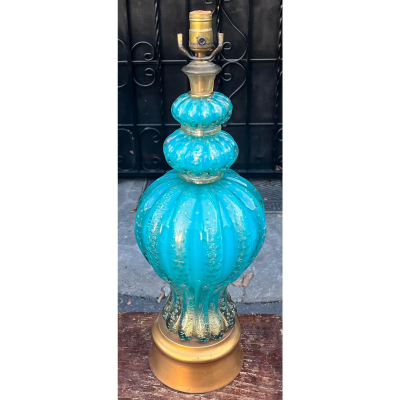  Barovier Toso Vintage 1950 s Murano Aqua Blue Italian Art Glass Lamp