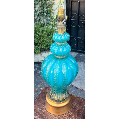  Barovier Toso Vintage 1950 s Murano Aqua Blue Italian Art Glass Lamp