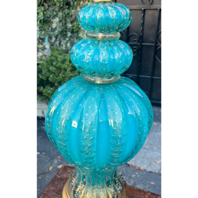  Barovier Toso Vintage 1950 s Murano Aqua Blue Italian Art Glass Lamp