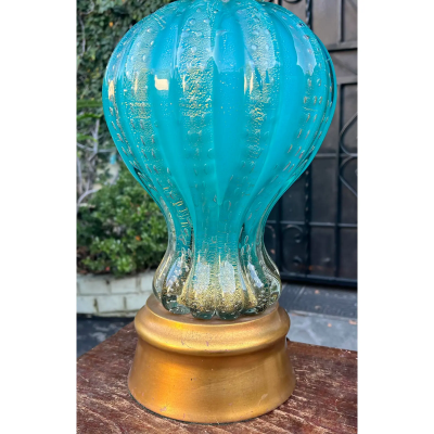  Barovier Toso Vintage 1950 s Murano Aqua Blue Italian Art Glass Lamp