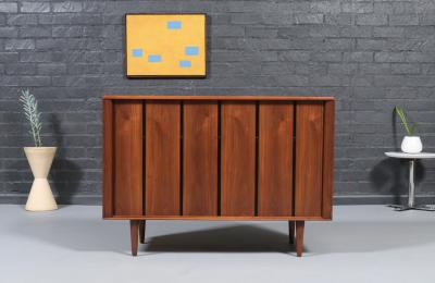  Barzilay Furniture Manufacturing California Modernist Tambour Door Walnut Credenza by Barzilay