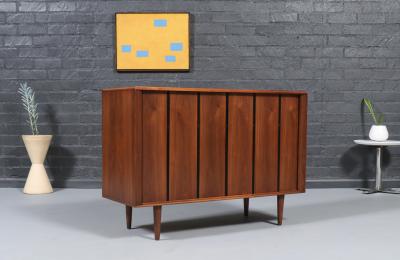  Barzilay Furniture Manufacturing California Modernist Tambour Door Walnut Credenza by Barzilay