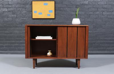  Barzilay Furniture Manufacturing California Modernist Walnut Tambour Door Credenza by Barzilay