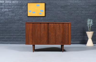  Barzilay Furniture Manufacturing Californian Modernist Tambour Door Walnut Credenza by Barzilay