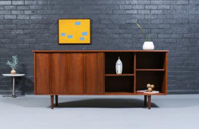  Barzilay Furniture Manufacturing Mid Century Californian Modern Tambour Door Credenza by Barzilay