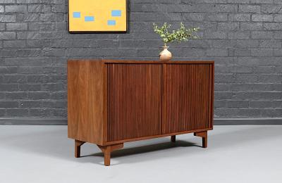  Barzilay Furniture Manufacturing Vintage California Modern Tambour Door Walnut Credenza by Barzilay