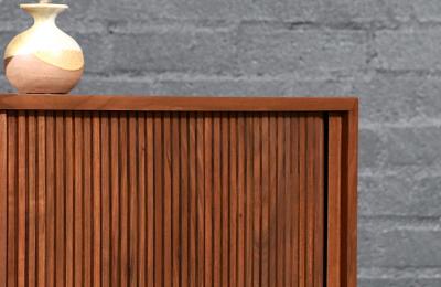  Barzilay Furniture Manufacturing Vintage California Modern Tambour Door Walnut Credenza by Barzilay