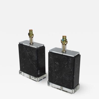  Bauer Lamp Company Mid Century Modern Vintage Pair Marble Lucite Table Lamps Bauer Lamp Co