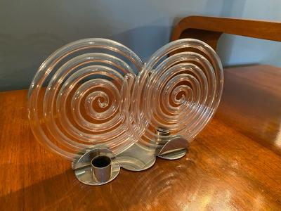  Bauhaus MODERNIST PAIR OF ART DECO GLASS SPIRAL AND CHROME CANDLESTICKS