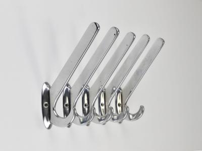  Bauhaus Up to 5 Large Art Deco Bauhaus Nickel Brass Wall Coat Hooks Vienna 1930s