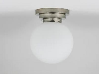  Bauhaus Velten Vordamm Large Art Deco Nickel Opaline Glass Globe Ceiling Lamp Flush Mount 1930s