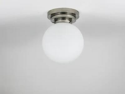  Bauhaus Velten Vordamm Large Art Deco Nickel Opaline Glass Globe Ceiling Lamp Flush Mount 1930s