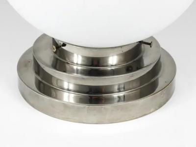  Bauhaus Velten Vordamm Large Art Deco Nickel Opaline Glass Globe Ceiling Lamp Flush Mount 1930s