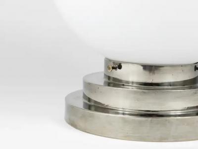  Bauhaus Velten Vordamm Large Art Deco Nickel Opaline Glass Globe Ceiling Lamp Flush Mount 1930s