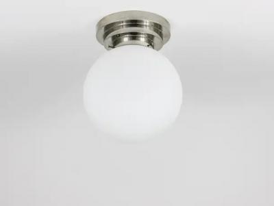  Bauhaus Velten Vordamm Large Art Deco Nickel Opaline Glass Globe Ceiling Lamp Flush Mount 1930s