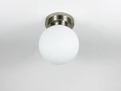  Bauhaus Velten Vordamm Large Art Deco Nickel Opaline Glass Globe Ceiling Lamp Flush Mount 1930s