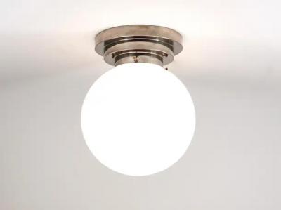  Bauhaus Velten Vordamm Large Art Deco Nickel Opaline Glass Globe Ceiling Lamp Flush Mount 1930s